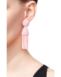 Oscar de la Renta | Pink Short Beaded Tassel Earrings | Lyst