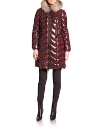 Moncler Bellette Fur-trimmed Jacket in Burgundy (Red) - Lyst