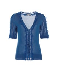 Nina Ricci Blue Short Sleeved Frayed Seam Knit