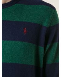 green and navy striped sweater