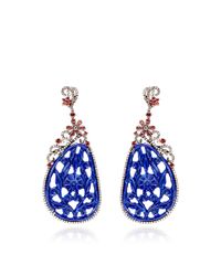 Bochic | Blue Carved Lapis Brown Diamond and Orange Sapphire Earrings | Lyst