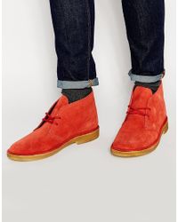 red clarks desert boot suede