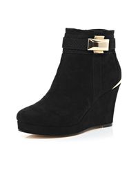 River Island Black Metal Trim Wedge Ankle Boots | Lyst UK