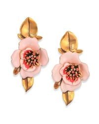 Oscar de la Renta | Pink Painted Flower Clip-On Drop Earrings | Lyst