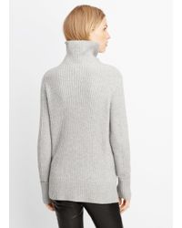 Vince Gray Wool Cashmere Directional Rib Turtleneck Sweater