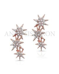 Anne Sisteron - Pink 14kt Rose Gold Diamond Triple Starburst Earrings - Lyst