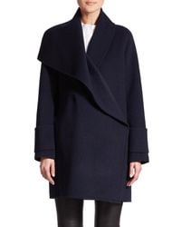 VINCE | Blue Asymmetric Drape-neck Wool Coat | Lyst