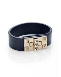 Valentino | Blue Rockstud Leather Turn-lock Bracelet | Lyst