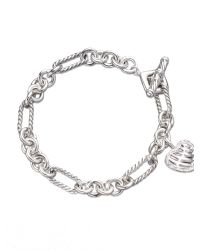David Yurman | Metallic Cable Heart Charm Bracelet With Diamonds | Lyst
