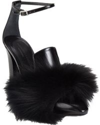 Alexander Wang | Black Chantal Fox-fur Patent Leather Sandals | Lyst