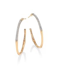 John Hardy | Metallic Bamboo Diamond & 18k Yellow Gold Hoop Earrings/0.8 | Lyst