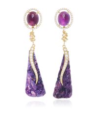 Jordan Alexander | Metallic Mo Exclusive: 18k Gold Amethyst And Charoite Earrings | Lyst