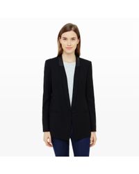 Club Monaco | Black Gizette Leather-trimmed Blazer | Lyst