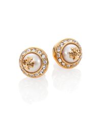 Tory Burch | Metallic Natalie Paveacute Logo Stud Earrings | Lyst