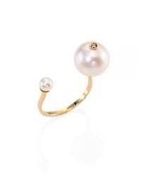 Delfina Delettrez | Metallic 4mm-11mm Freshwater White Pearl, Diamond & 18k Yellow Gold Piercing Ring | Lyst