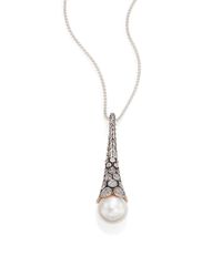 John Hardy | Metallic Dot 10.5mm White Pearl, Diamond & Sterling Silver Drop Pendant Necklace | Lyst