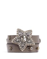 Lanvin | Brown Crystal Star Leather Wrap Bracelet | Lyst