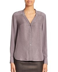 Vince | Gray Silk Crocodile-print Blouse | Lyst