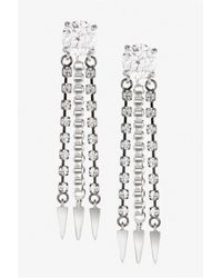 French Connection | Metallic Crystal Stud Chain Drop Earrings | Lyst