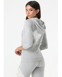 Bebe Gray Logo Crochet Inset Hoodie