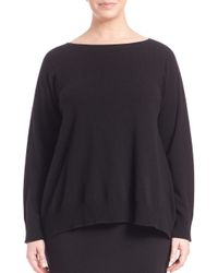 Eileen Fisher | Black Boxy Bateau-neck Cashmere Sweater | Lyst