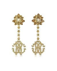 Roberto Cavalli - Metallic Rc Lux Golden Metal W/crystals Pendant Clip-on Earrings - Lyst