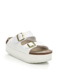 Sacai | White Leather & Patent Leather Platform Slide Sandals | Lyst