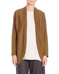 Eileen Fisher | Gold Wool Jersey Oval Cardigan | Lyst