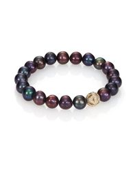 Sydney Evan | Metallic Diamond, 9mm Peacock Potato Pearl & 14k Yellow Gold Butterfly Ball Beaded Stretch Bracelet | Lyst