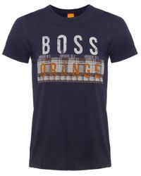 BOSS Orange Blue Taiwo Graphic Logo T-shirt for men
