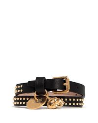 Alexander McQueen | Black Skull Charm Double Wrap Stud Leather Bracelet | Lyst