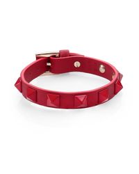 Valentino | Red Rockstud Tonal Small Leather Bracelet | Lyst