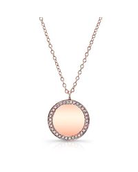 Anne Sisteron - Pink 14kt Rose Gold Diamond Rimmed Disc Necklace - Lyst