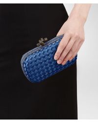 Bottega Veneta Blue Knot Clutch In Electrique Intreccio Impero, Ayers Details