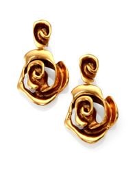 Oscar de la Renta | Metallic Rose Clip-On Drop Earrings | Lyst