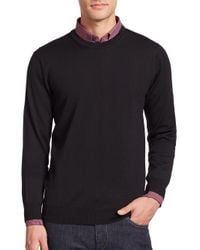 Saks Fifth Avenue | Black Merino Wool Crewneck Sweater for Men | Lyst