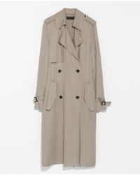 Zara Long Aline Trench Coat in Gray | Lyst