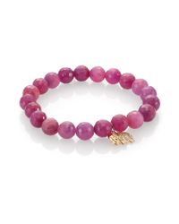 Sydney Evan | Pink Light Ruby Diamond 14k Yellow Gold Small Elephant Charm Beaded Stretch Bracelet | Lyst