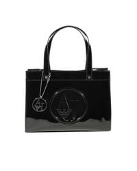 Armani Jeans | Black Handbag Patent Leather Shopping 1 Zip Small 29x22.5x8.5 Cm | Lyst