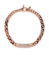 Michael Kors | Metallic Blush Tortoise-print Pavé Plaque Chain Necklace | Lyst