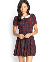 Forever 21 Plaid Peter Pan Collar Dress in Navy/Red (Blue