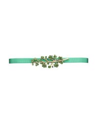 Oscar de la Renta | Green Silk Faille Belt With Jeweled Floral Buckle | Lyst