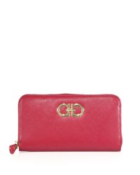 Ferragamo | Red Gancini Icona Zip-around Wallet | Lyst