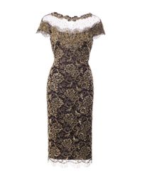 Marchesa | Reembroidered Metallic Lace Cocktail Dress | Lyst