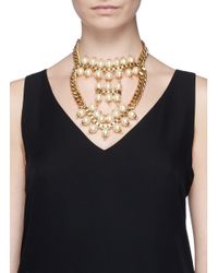 Ela Stone | White 'Celia' Box Chain Faux Pearl Tier Necklace | Lyst