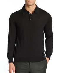 Saks Fifth Avenue | Black Merino Wool Long-sleeved Polo for Men | Lyst