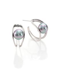 Majorica | Metallic 10Mm Grey Round Pearl & Sterling Silver Hoop Earrings/1 | Lyst