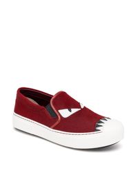 Fendi | Red Buggies Leather & Calf Hair Slip-on Sneakers | Lyst