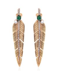 Roberto Cavalli | Metallic Embellished Feather Drop Earrings | Lyst