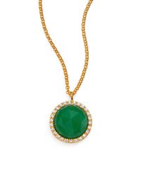 Mija | Dark Green Jade & White Sapphire Button Pendant Necklace | Lyst